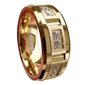 Coolstyle Jewelry 8mm Wholesale Men Women Engagement Eternity Wedding Band CZ Stone Inlay All Around Gold Tungsten Carbide Ring