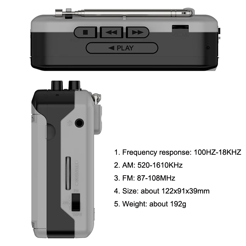 Portable English Learning Tape Converter Built-in Speaker Small FM AM Radio Retro Music Converter for Students