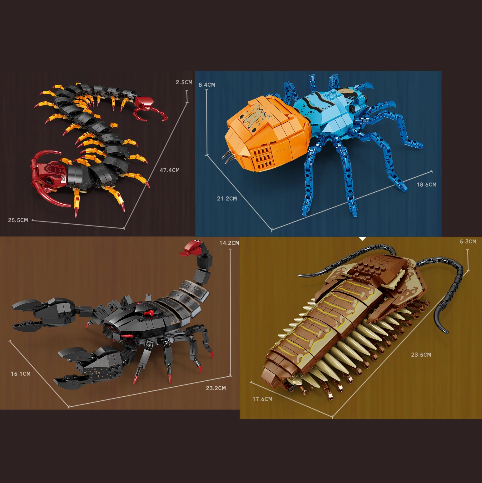 Kids Insects Collection Building Blocks Set Animal Series Construction Jungle Centipede Scorpion Spider Trilobite Bricks Toy