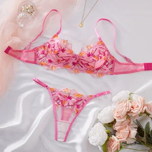 New Arrival Women's Sexy Lace Lingerie Set Hot Sales Mature Love Styles Embroidery See-through Mesh Underwear