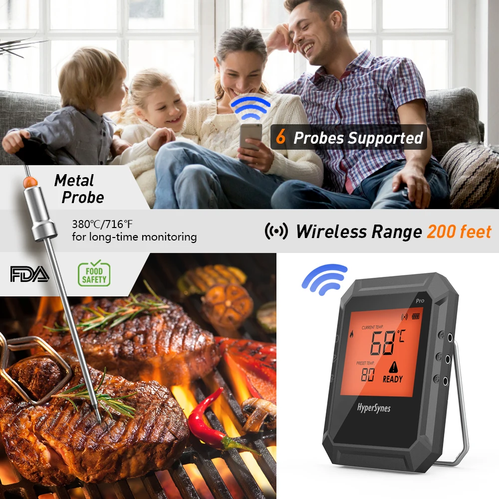 Chugod Bluetooth BBQ Thermometer With 6 Channels for sale online
