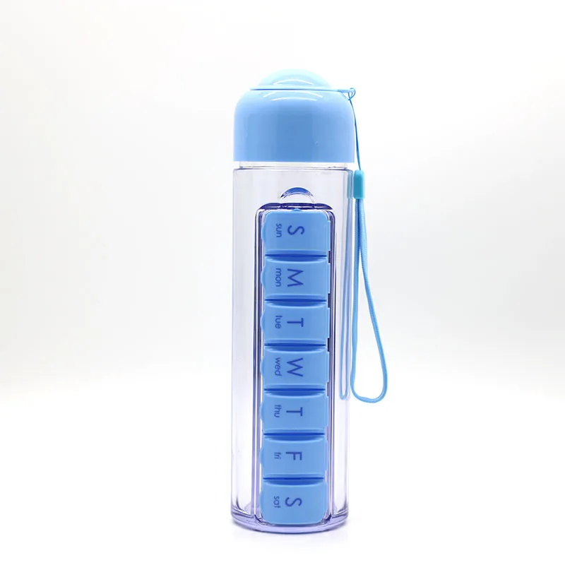 Weekly 7 Days 350ML Capsule Shape Pill Organizer Case Portable Detachable Water Bottle Pill Container Box with Drinking Bottle