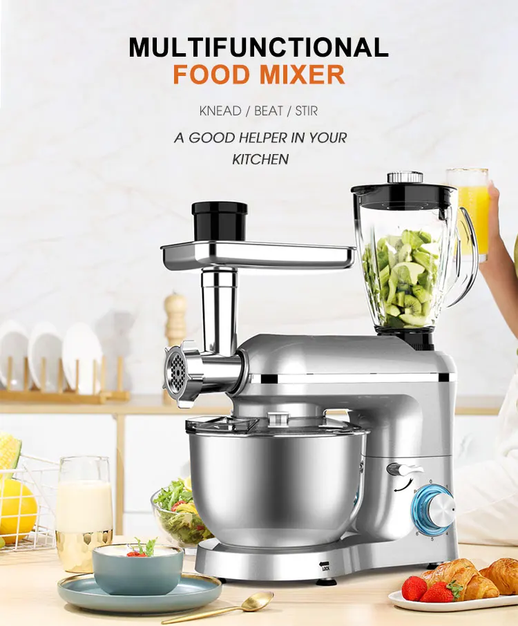 5-in-1Multifunctional Kitchen Appliances, 1500W 4.5L Stainless Steel Bowl With Blender And Meat Grinder Stand Mixer/