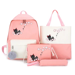 Custom logo Lovely Canvas Student Teenage Kids Girls Set School Backpack Bag