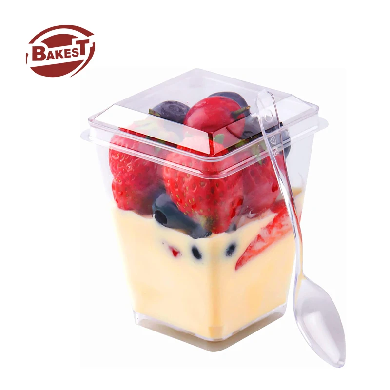 Price Clear Plastic Pudding Cup with Lid PP Mini Disposable Plastic Square Cups for Party Ice Cream Yogurt Mousse Dessert Cup