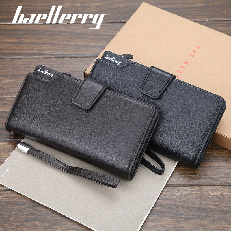 Baellerry Men's Long PU Leather Wallet with Handle Strap