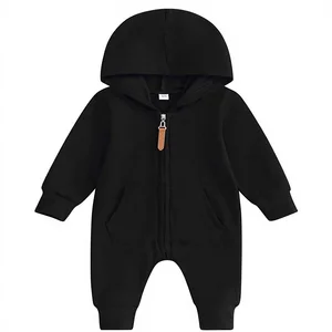 Infant Baby Boy Girl Clothes Solid Hoodie Romper Zip Long Sleeve Jumpsuit Coverall Fall Winter Outfit