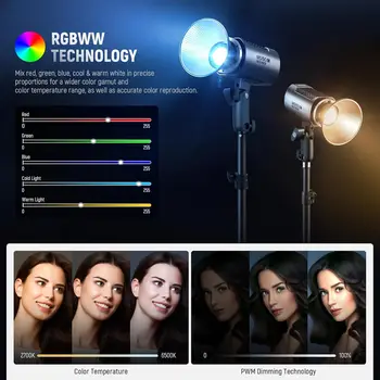 NEEWER MS150C RGBWW LED Video Light with 2.4G/APP Control, 150W Metal Mini RGB COB Continuous Output Lighting Bowens Mount detail image