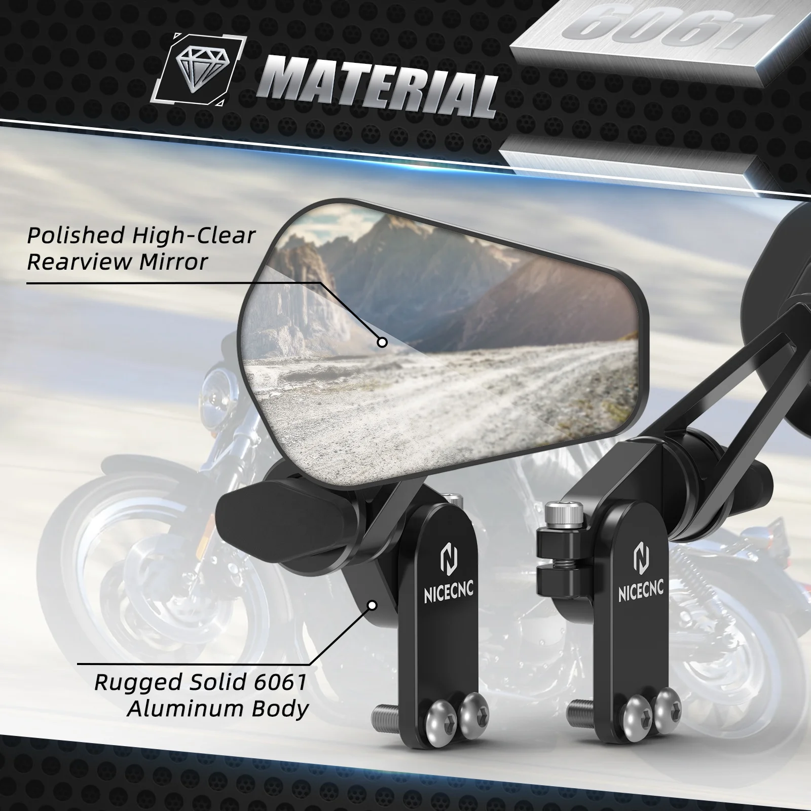 BCR Universal Folding Rearview Mirror For Motorcycles - Approved, Black