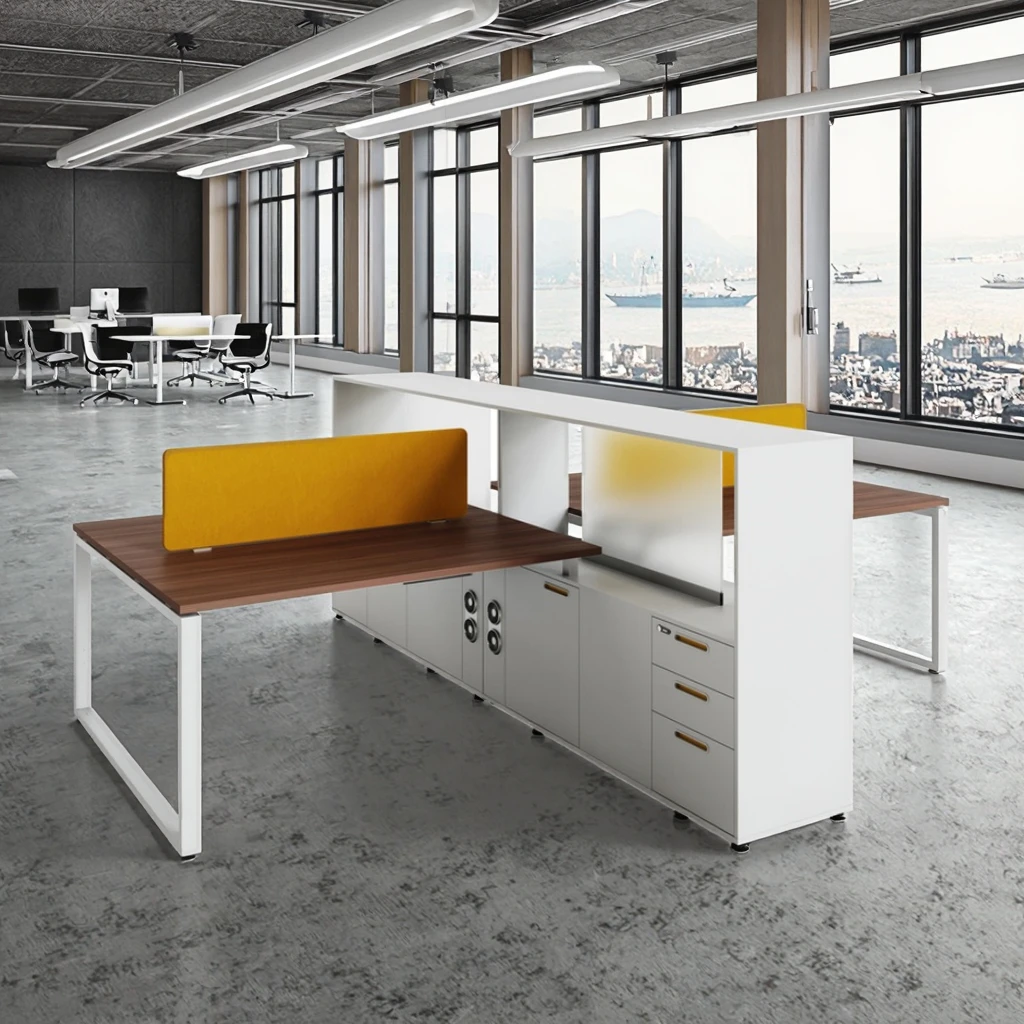 Executive Workstation Desk Double-Side Cabinet Storage Panel System Steel Frame Modern Corporate Furniture Space Management 2