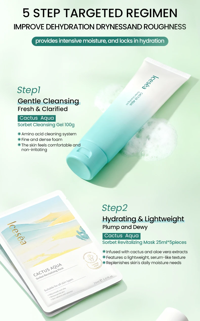 Natural Cactus Skincare Set Sodium Hyaluronate for Deep Hydration Includes Face Wash Moisturizer Soothing Repair Kit(pic6)
