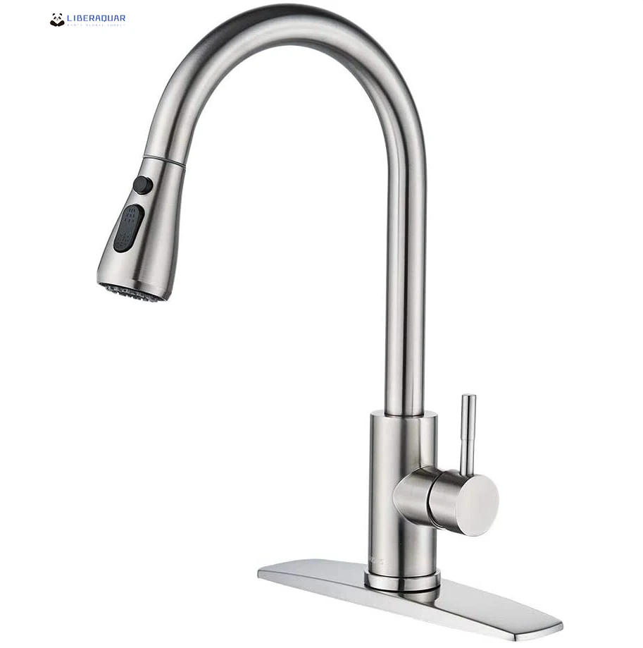 LIEBERAQUAR Single Handle Burshed Nicekl Pull out Kitchen Faucet with Sprayer Kitchen Tap Grifo