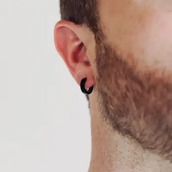 10mm Stainless Steel Wholesale Earring Minimalist Simple Black Huggie Earrings Mens Hoop Earrings For Men