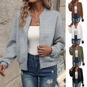 2026 Autumn and Winter New Women's Solid Color Zipper Baseball Collar Casual Coat