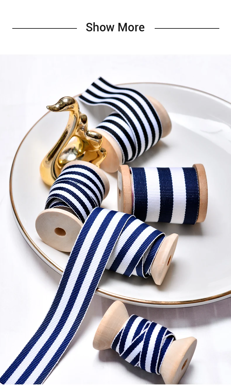 Ribest Blue And White Custom Polyester Woven Stripe Ribbon For Gift