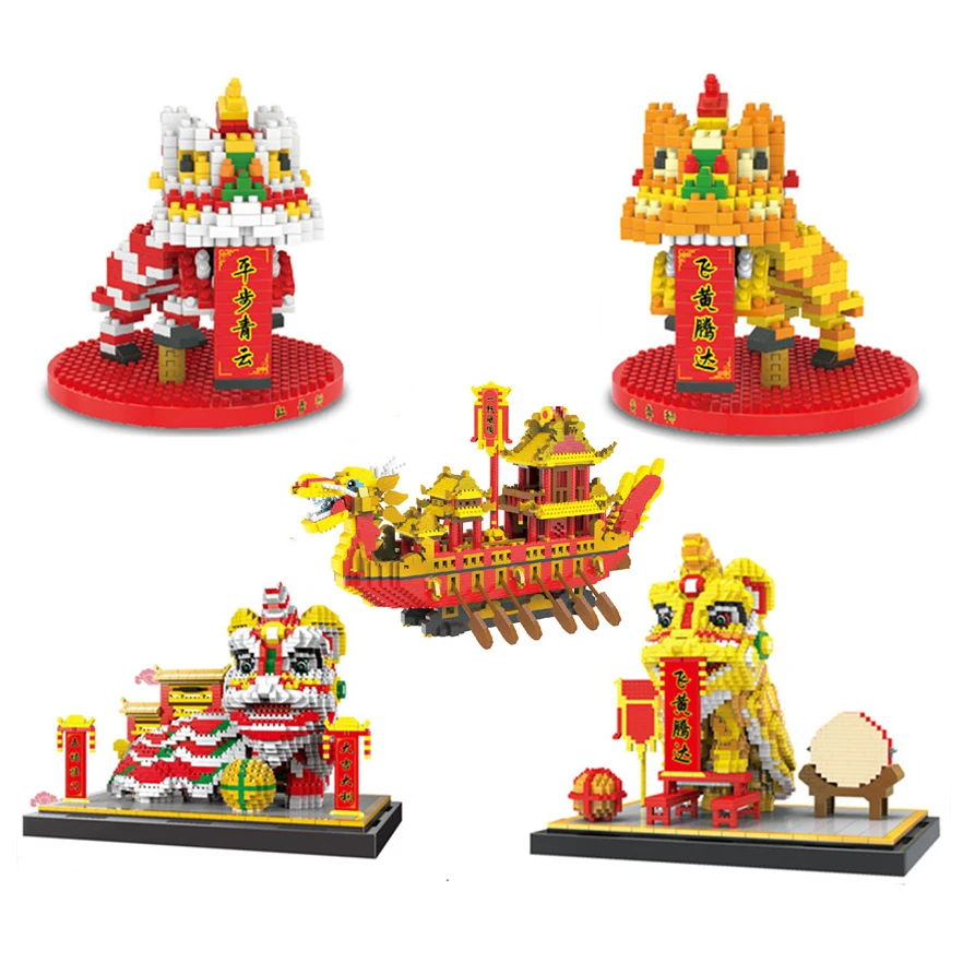 Chinese Holiday Dragon Dance Building Blocks Bricks Sets Models Figures Toys 