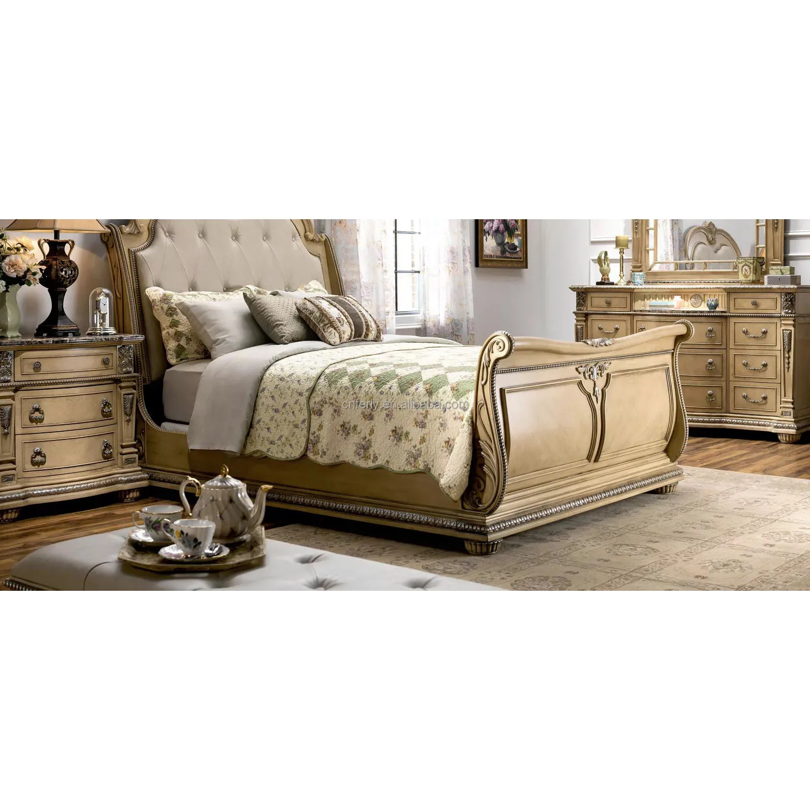 Luxury Modern Bedroom Furniture Set American Style Beds Bedroom Set 4pcs Upholstered Tufted