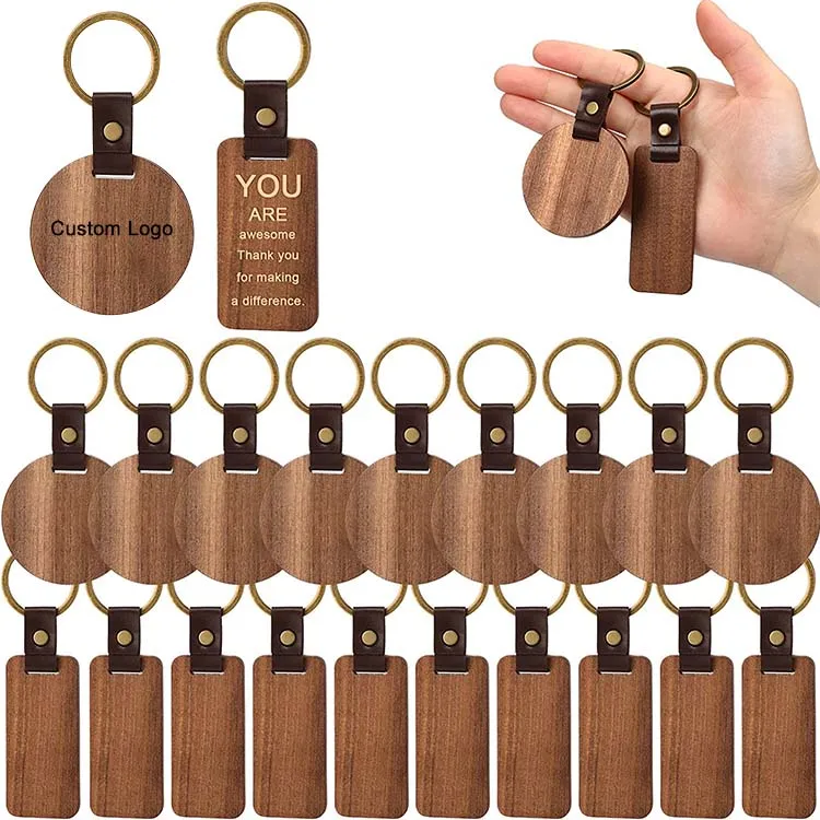 RHBLME 60 Pack Wood Keychain Blanks, Wooden Keychain