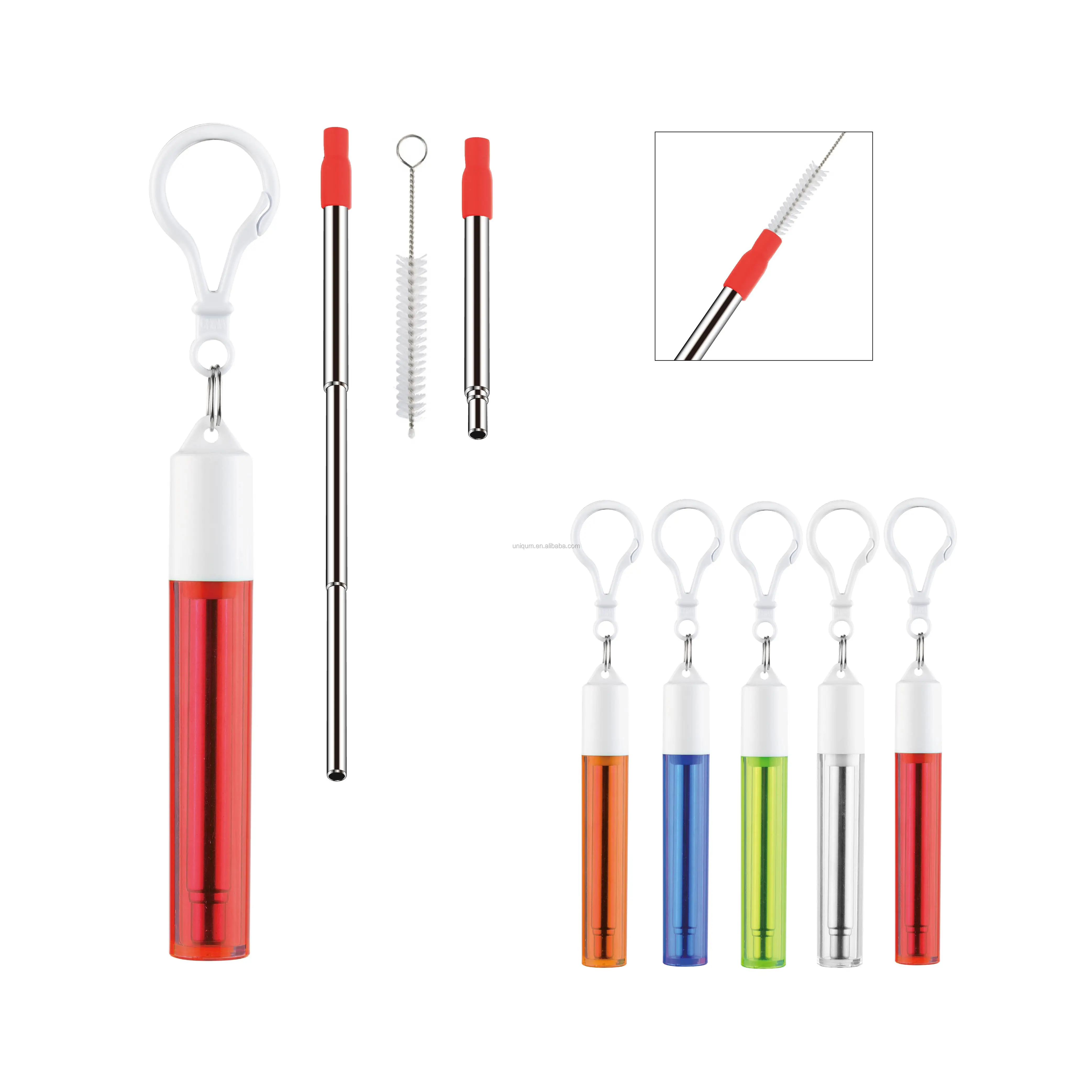 BPA Free Reusable Telescopic Metal Straw Retractable Stainless Steel Straw Collapsible Straw