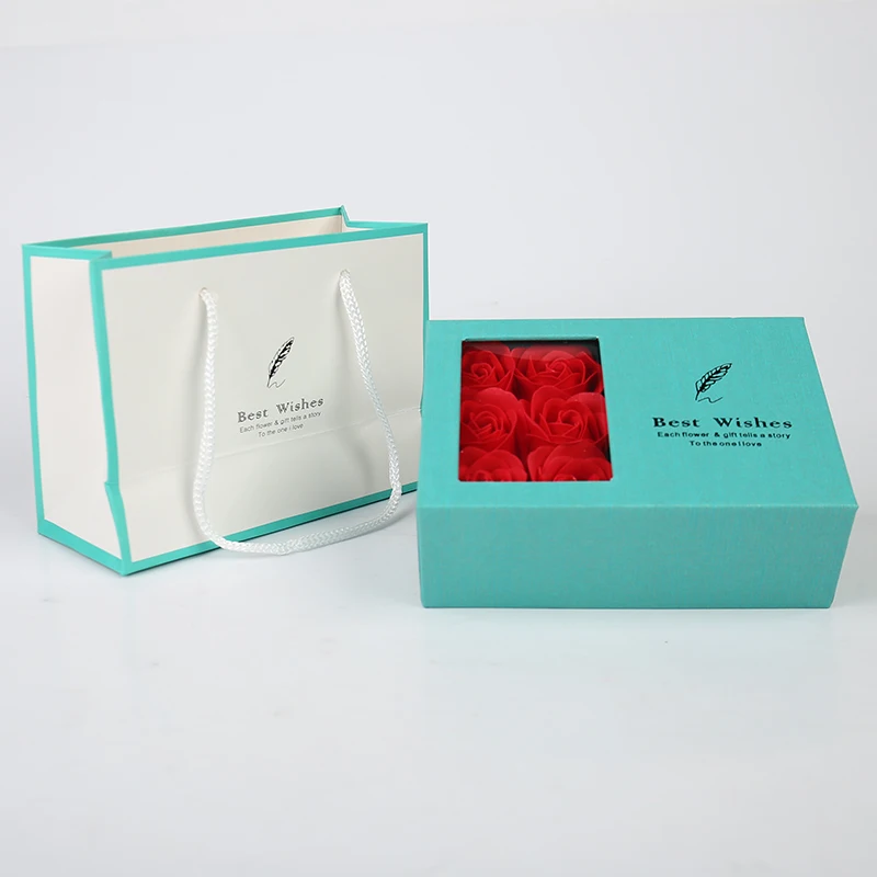 Экологически чистые жесткие подарочные коробки из картона с окошком из пластика, коробка с отдельным дном и крышкой, упаковка ювелирных изделий ко Дню святого Валентина с мыльным цветком