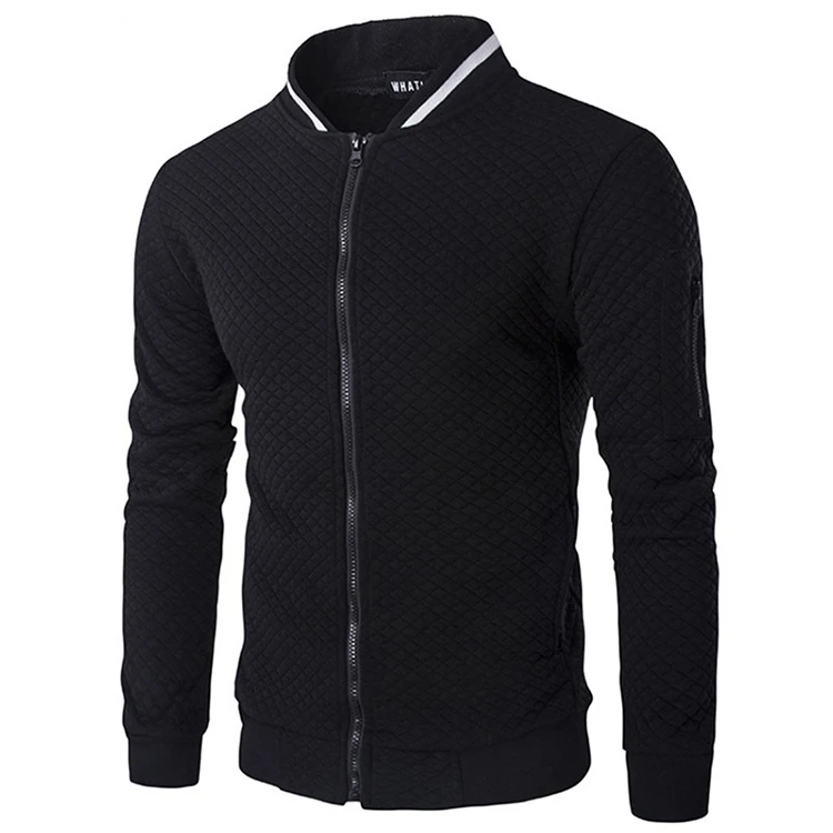 Mens Casual Plaid Cardigan 2024 New Style Zipper Stand Collar Sport Coats Autumn Winter Long Sleeve Hooded Jacket_voghion.com