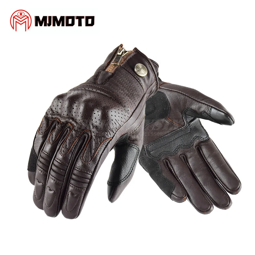 Motorcycle Riding Leather Gloves Vintage Men Women Protective Touch Screen  Motorbike Motocross Cycling Guantes Moto Perforated