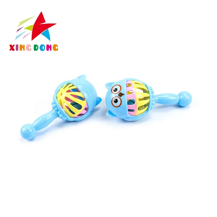 High quality sleeping musical rattles safety non toxic plastic baby shaking hand bells toys samples animal hand bell