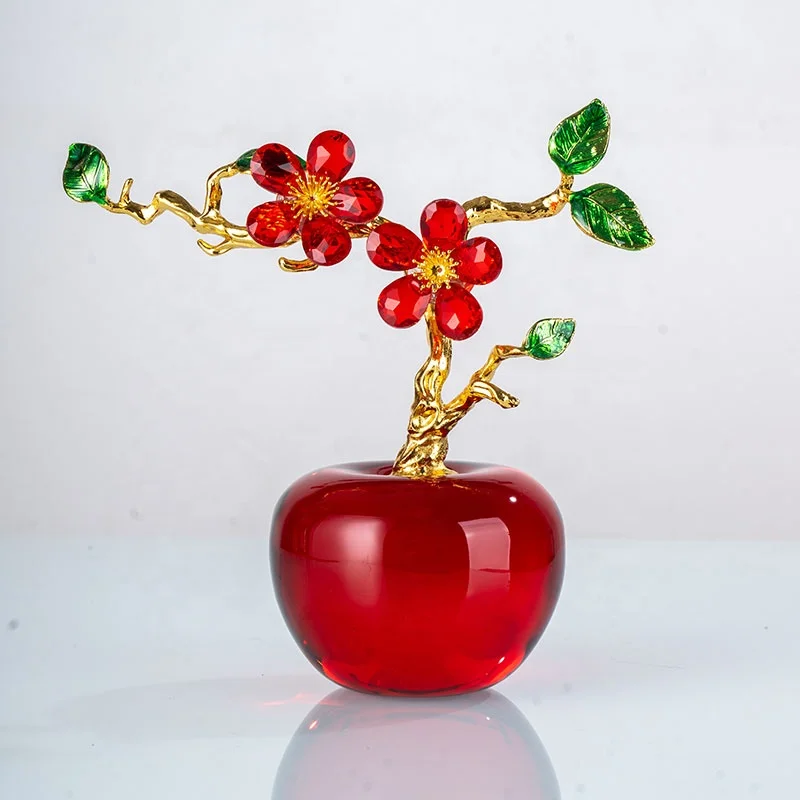 High Quality Home Decor Accessories Crystal Apple Metal Ornaments Table Decoration Housewarming Gift Valentine Souvenir gifts