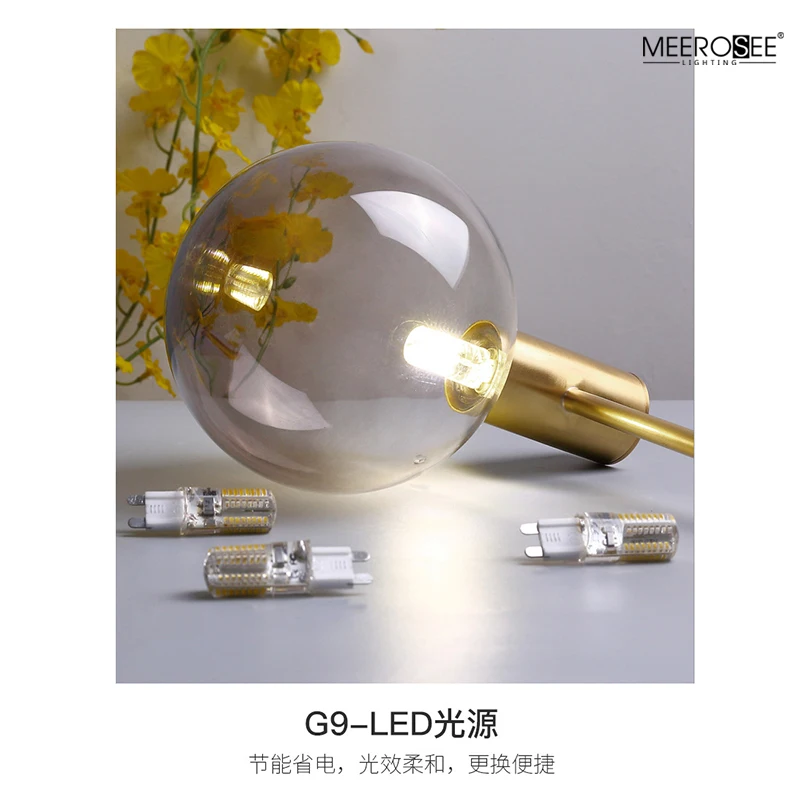 Meerosee Modern Brass Chandelier and Hanging Lamps Glass Globe Shade Chandelier Luxury Modern MD86771