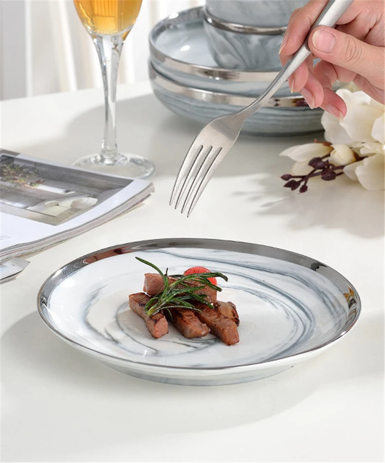 80014 Dali Lime Light Luxury Silver Edge Dishware Set Dinnerware Plate