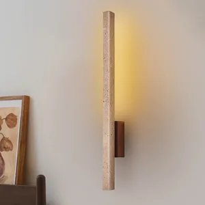 Zeal Lighting Led Creative Minimalist Cave Stone Sconce Light  Long Strip Shaped Yellow Travertine Wall Lamps