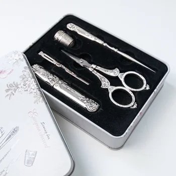 7 Piece Vintage Embroidery Scissor Kit - European Style Stainless Steel Sewing Tool Set (Red Copper Color)