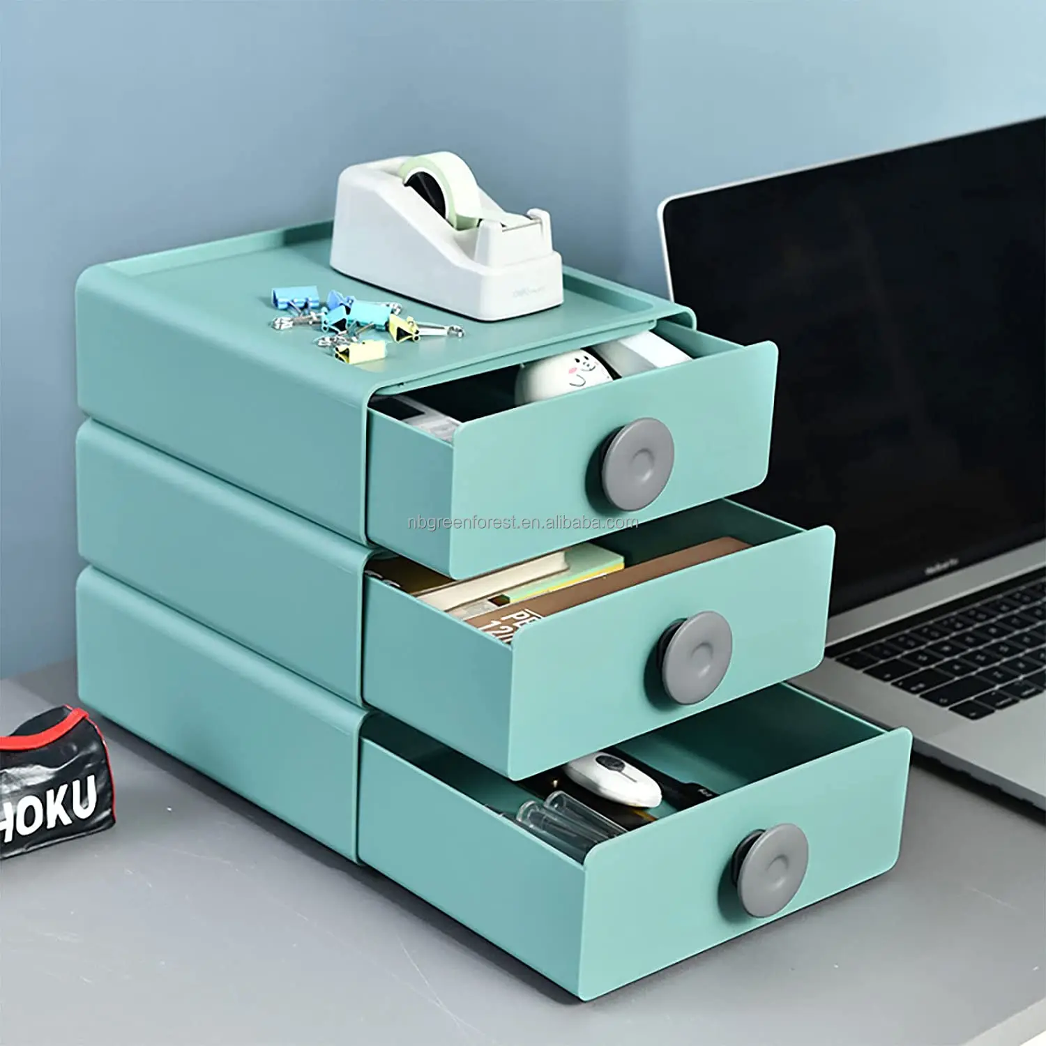 Plastic Storage Drawers Stackable Desktop Organizer Box 3drawer Set