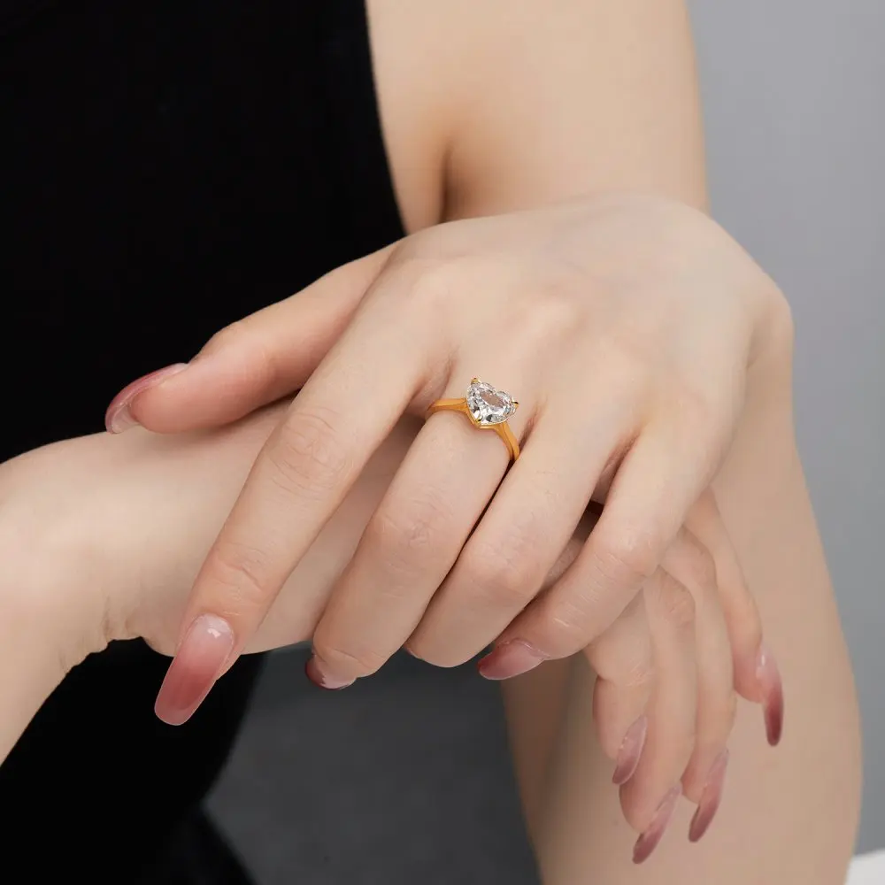 KAKODIY High Quality 18K Gold Plated Jewelry Stacking Ring Heart Shape 5a Cubic Zirconia 925 Sterling Silver Women's Ring detail 2
