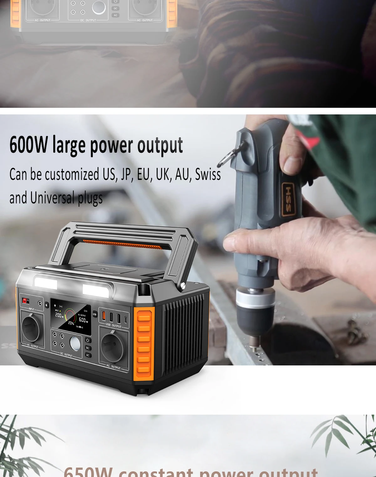product portable 600w 2025 power station with solar panel lithium battery 220v solar generator flashlight  camping accessories for us uk-5