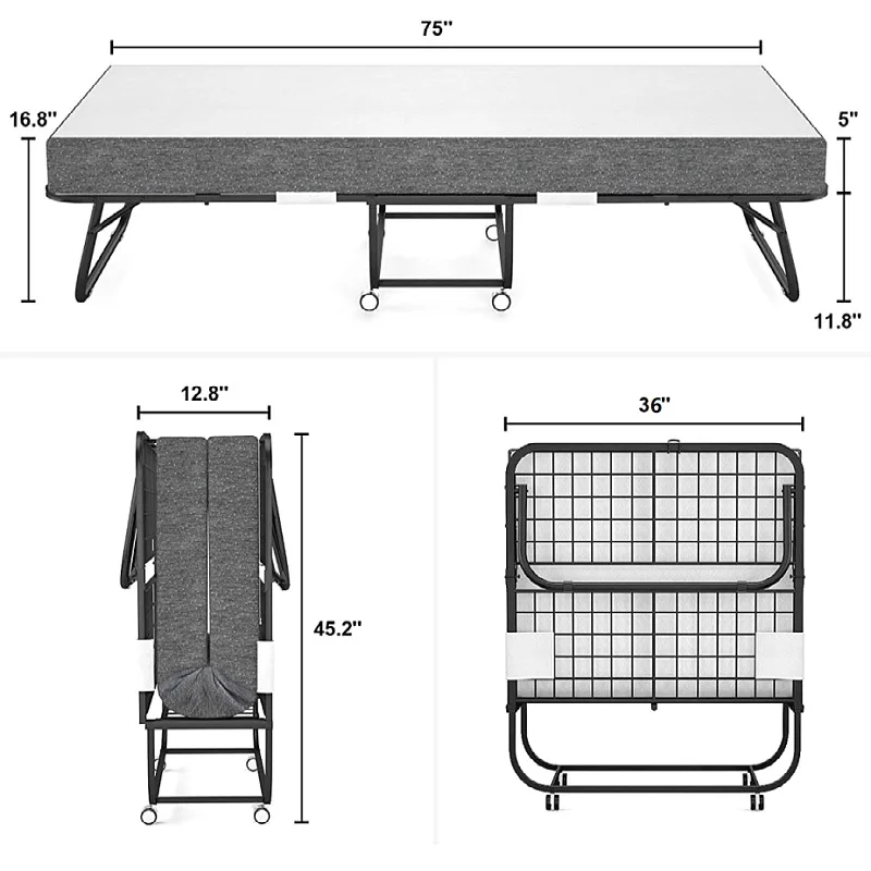 Cot Size Single Portable Rollaway Folding Bed Guest Beds With Mattress