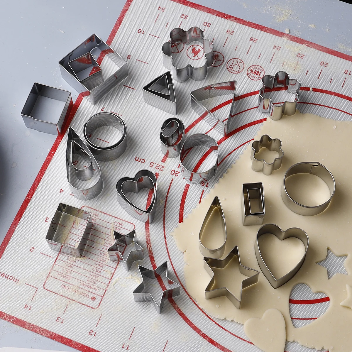 27pcs Mini Cookie Cutter Set Stainless Steel Cookie Mold for Baking Round square Triangle Heart Star Flower Shape Biscuits Tools