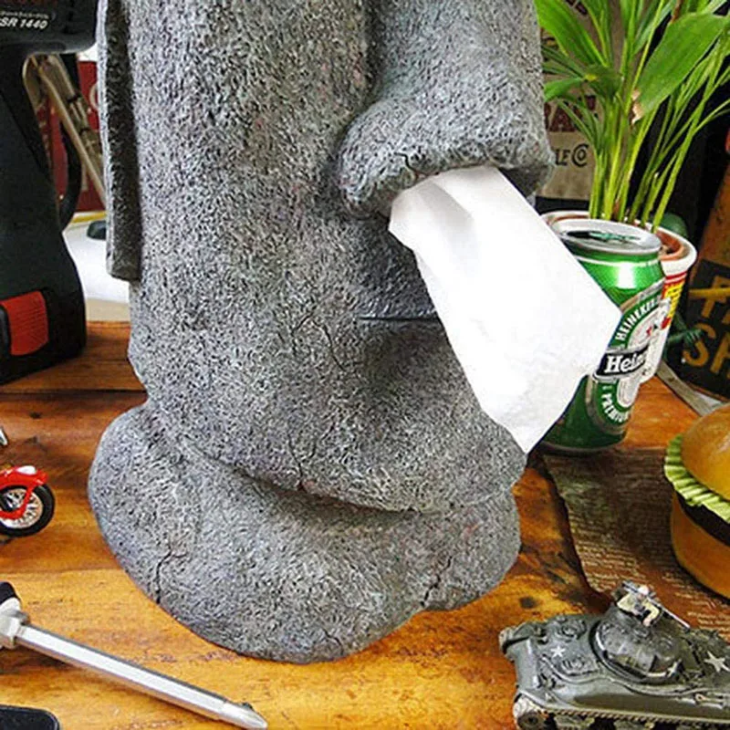 Resin Snot Type Pumping Tissue Box Moai Easter Island Stone Face Portrait Moai Tissue Box Holder