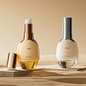 Seashell Shape Oval Luxury 30ml White to Clear Gradient Beige White to Yellow Gradient Lotion Pump Bottle