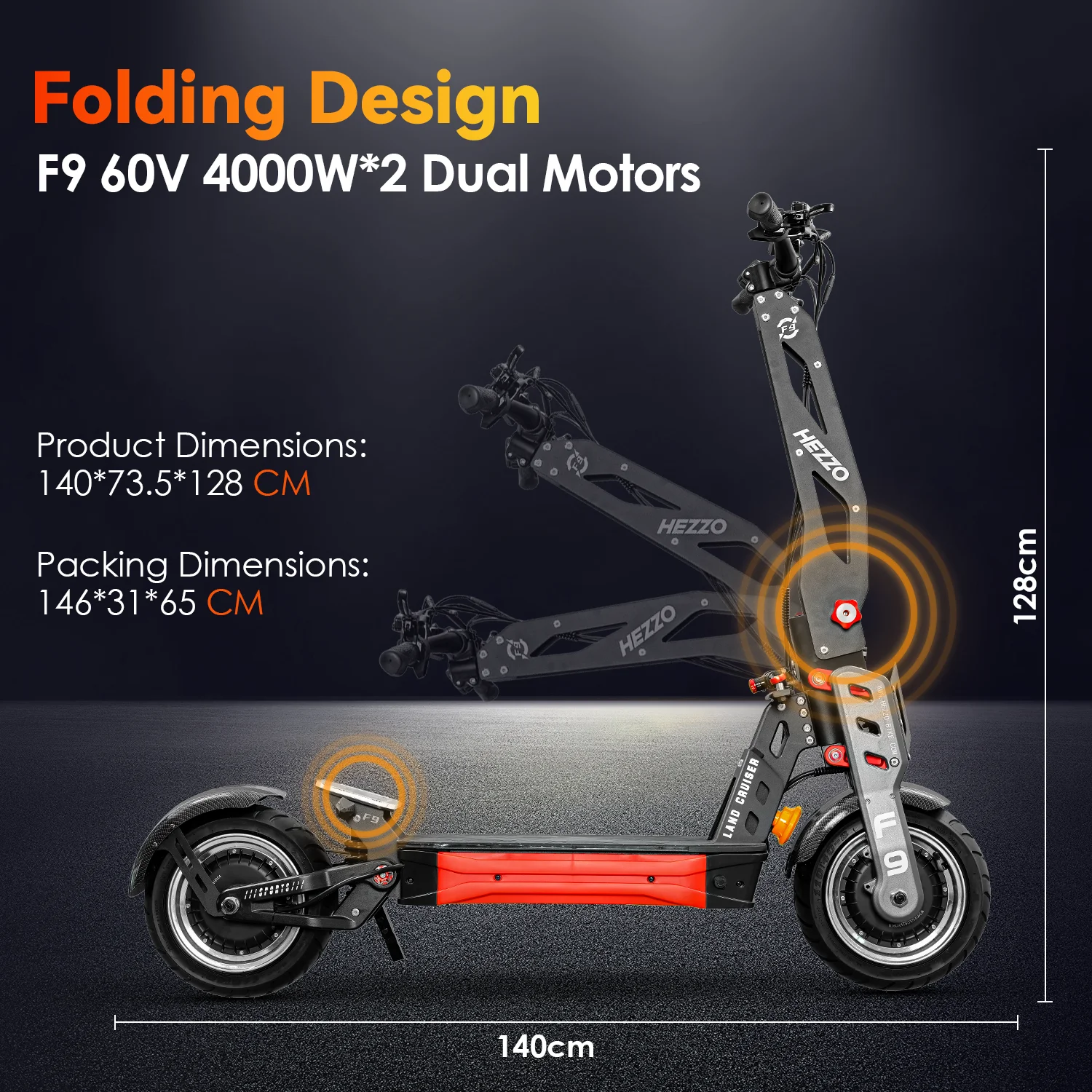 Hezzo F9 Electric Scooter - 8000w Dual Motors, 60V 40ah