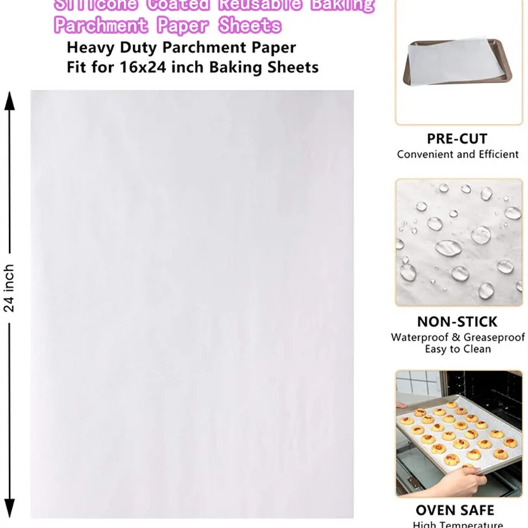 [16 x 24 inch - 100 Count] Precut Baking Parchment Paper Sheets Non-Stick Sheets for Baking & Cooking - White