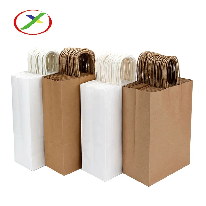 Factory Custom for Food Grade Take Away Packaging Cake Pizza Candy Sushi Burge White Brown Kraft Shopping Paper Bag With Handles