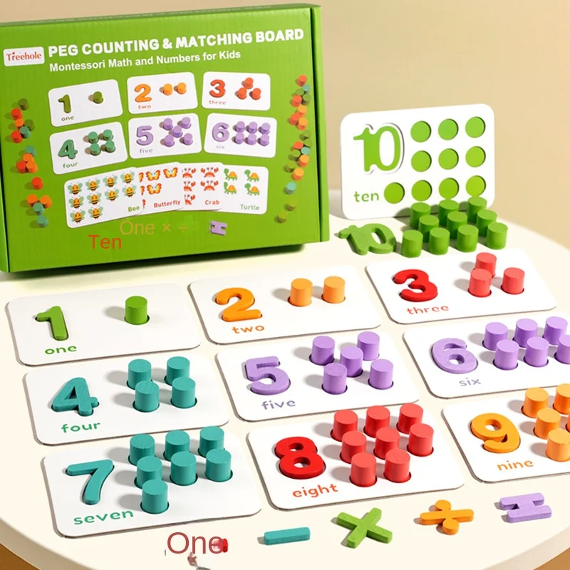 मॉन्टेसोरी गणित सीखने के शिक्षण सामग्री, बच्चों के लिए किंडरगार्टन संख्या गिनती लकड़ी का पेग बोर्ड, शैक्षिक खिलौने