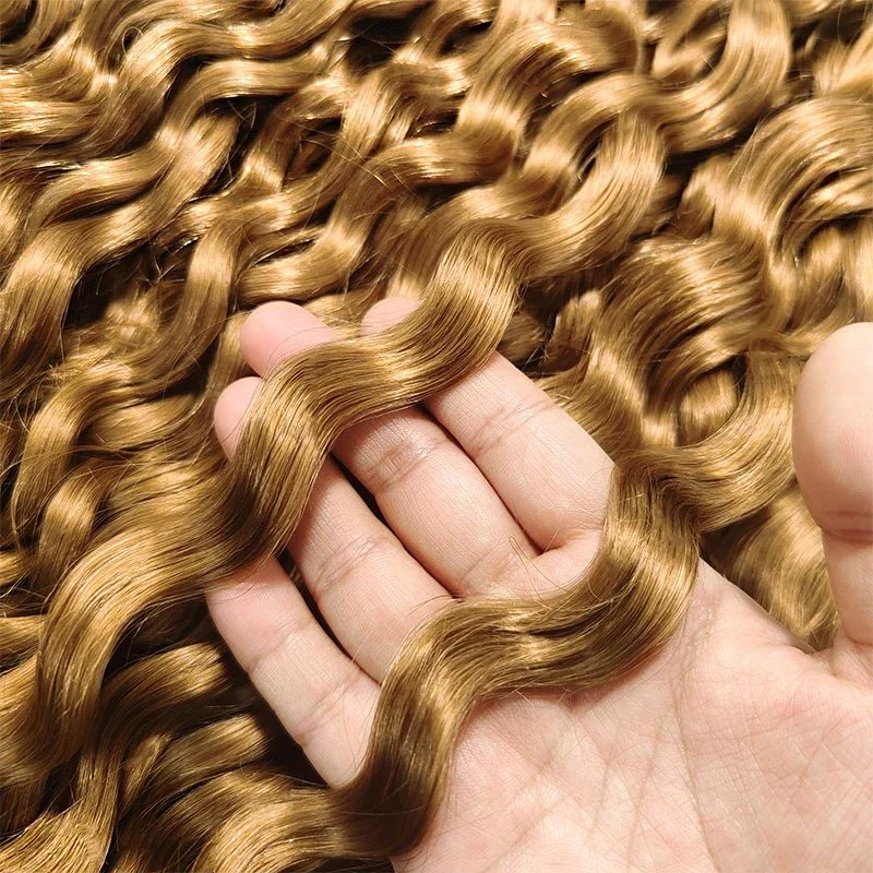 Imbierinės spalvos žmogaus plaukai, skirti pynimui, „De Cabello Natural Humano“ plaukų priauginimui, neapdoroti, be vandens banguoti, garbanoti, dideli._voghion.com