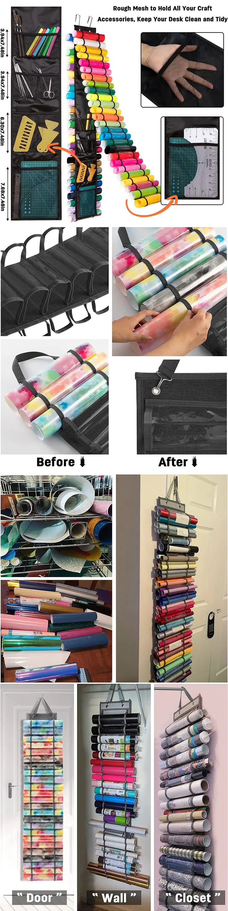 Wall Mount Vinyl Roll Storage Rack Craft Collapsible Vinyl Organizer Wrap Organizer With 24