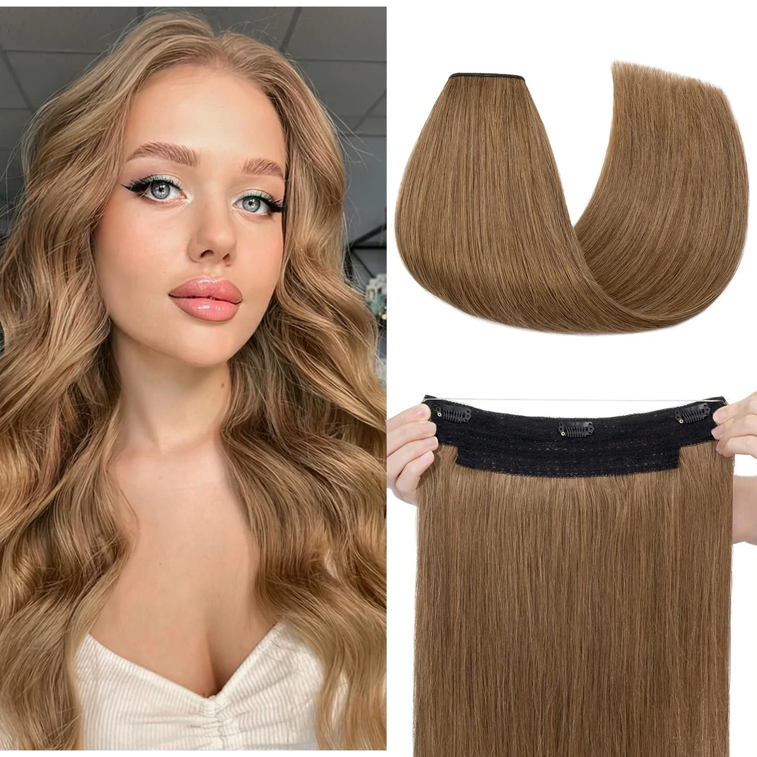 Extension per capelli umani lisci a strati, capelli di pesce da 16-26 pollici, veri capelli umani con linea trasparente, extension per capelli da donna #6_voghion.com