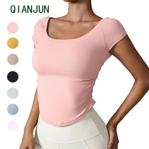 Wholesale Plus Size Yoga T-skirt Solid Color Tight-Fitting Plasticity Short T-Skirt Casual Leisure Yoga Sport Tops