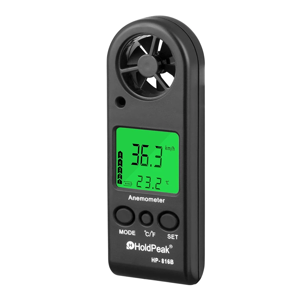 Anémomètre Numérique HoldPeak 816B - Mesureur Vitesse Vent Température Et Refroidissement Éolien Portable