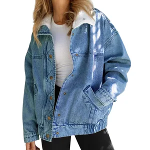 Snow Wash Women's Denim Jacket Winter Fur Collar Loose Coat