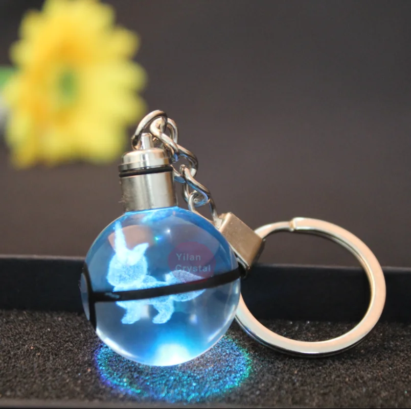 Оптовая продажа, 30 мм, Кристалл k9, Покемон, брелок со светодиодной подсветкой для подарка Chidren